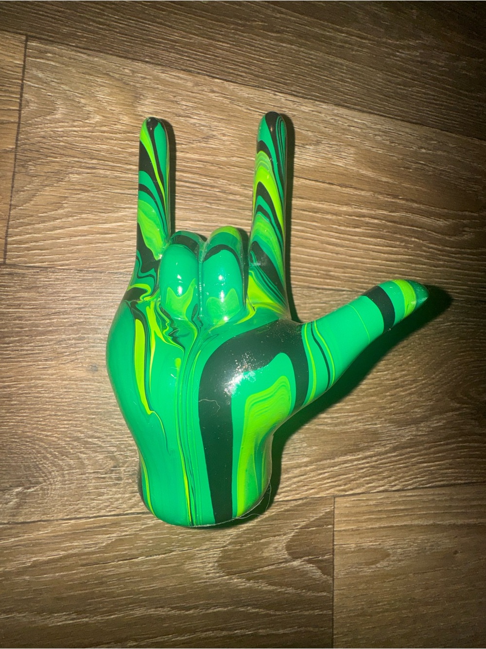 Green and Black Marbled Resin I Love You Hand